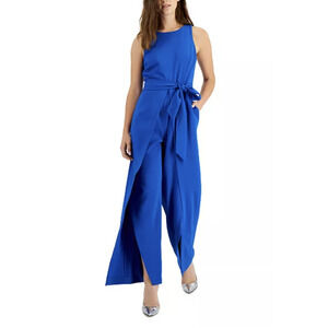INC International Concepts Jumpsuit Plus Size 16 Cobalt Blue Wide Leg Tie Waist